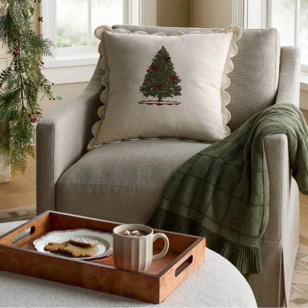 Studio McGee Holiday Tree Throw Pillow with Scalloped Edges